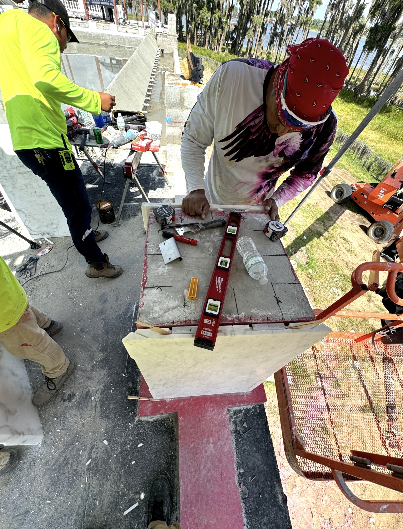 Field documentation of marble and stone construction work managed by Eduardo Munoz Perez JR