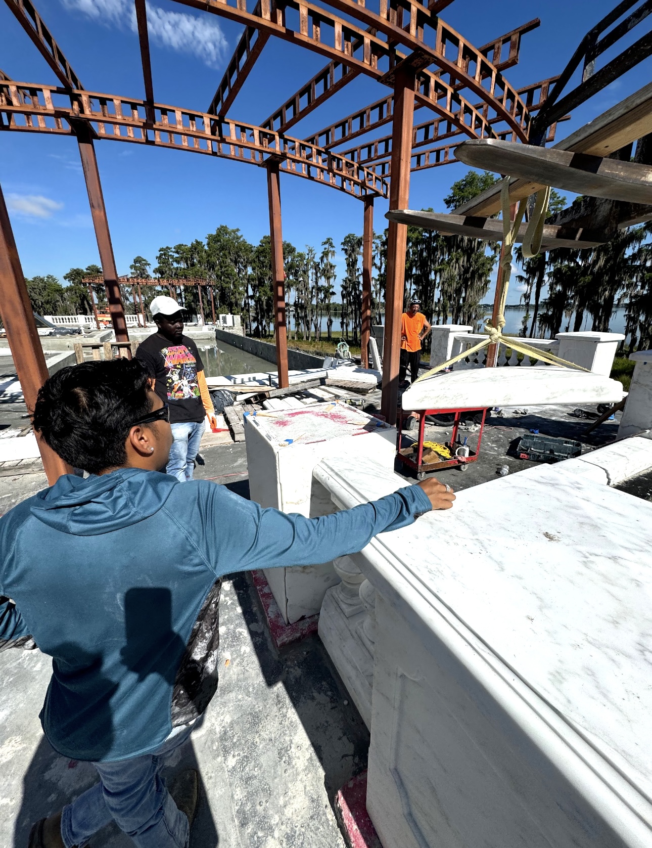 Field documentation of marble and stone construction work managed by Eduardo Munoz Perez JR