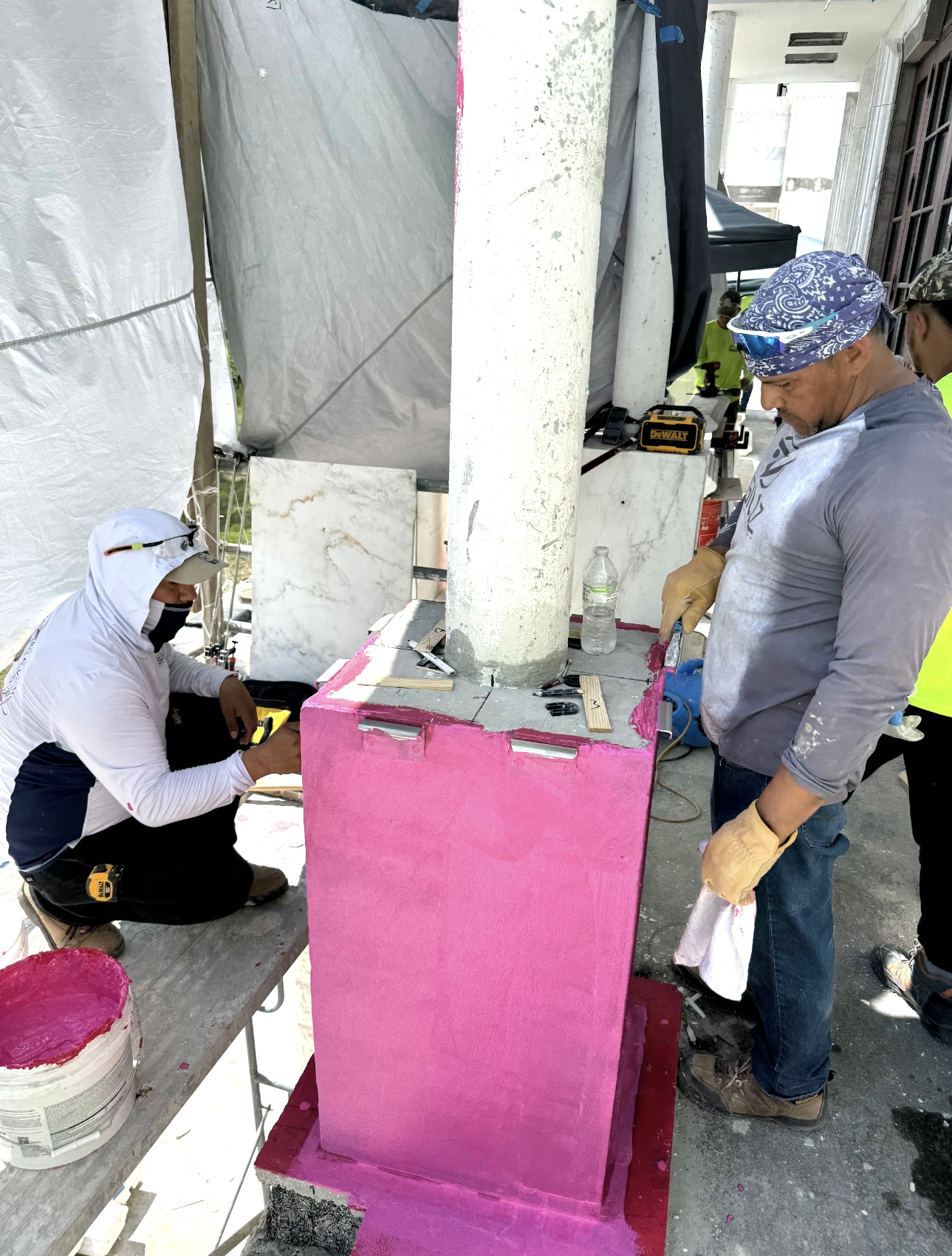 Field documentation of marble and stone construction work managed by Eduardo Munoz Perez JR