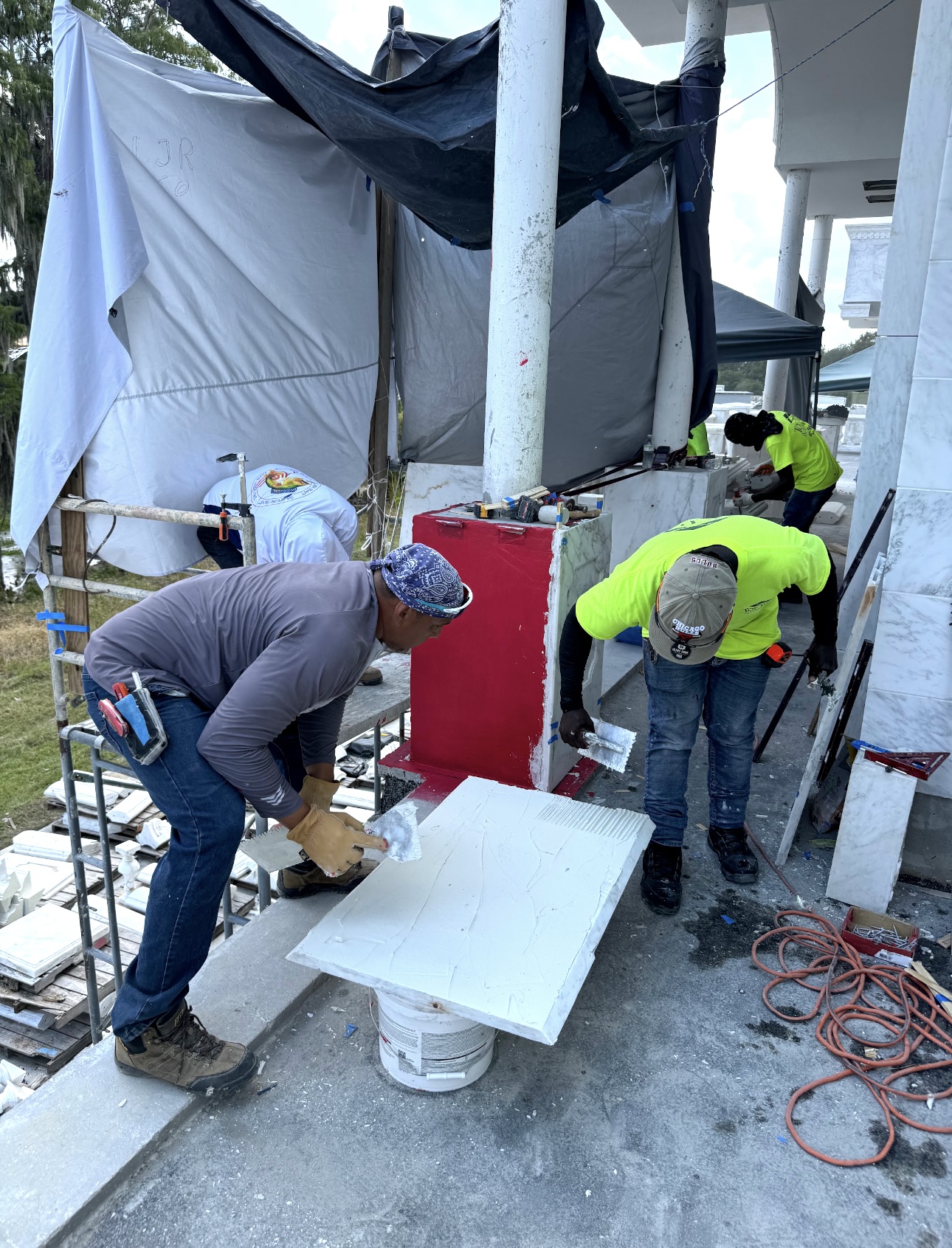 Field documentation of marble and stone construction work managed by Eduardo Munoz Perez JR