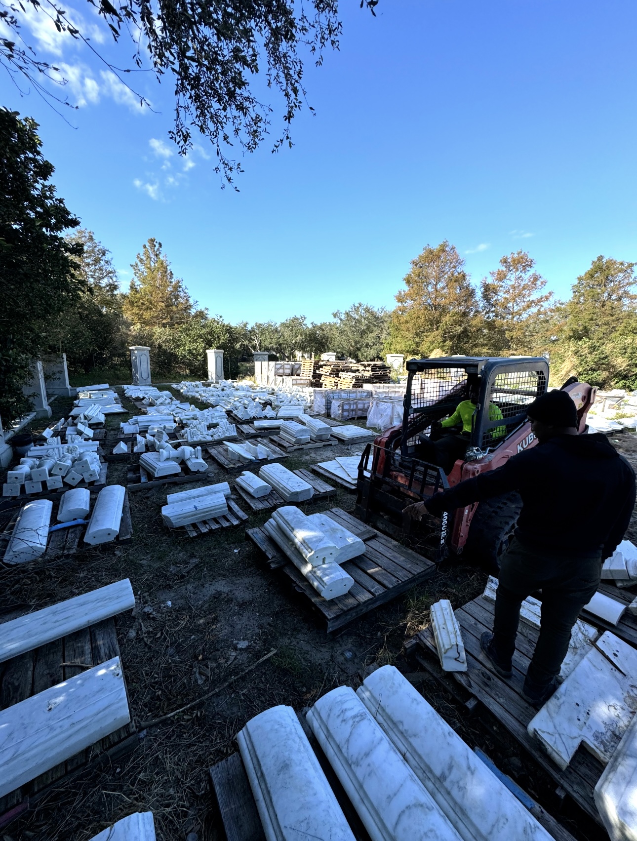 Field documentation of marble and stone construction work managed by Eduardo Munoz Perez JR