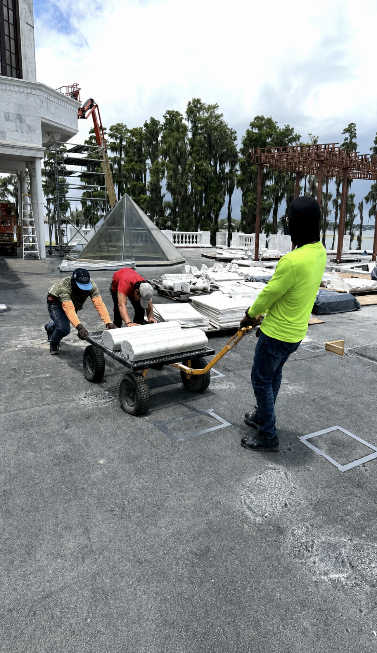 Field documentation of marble and stone construction work managed by Eduardo Munoz Perez JR
