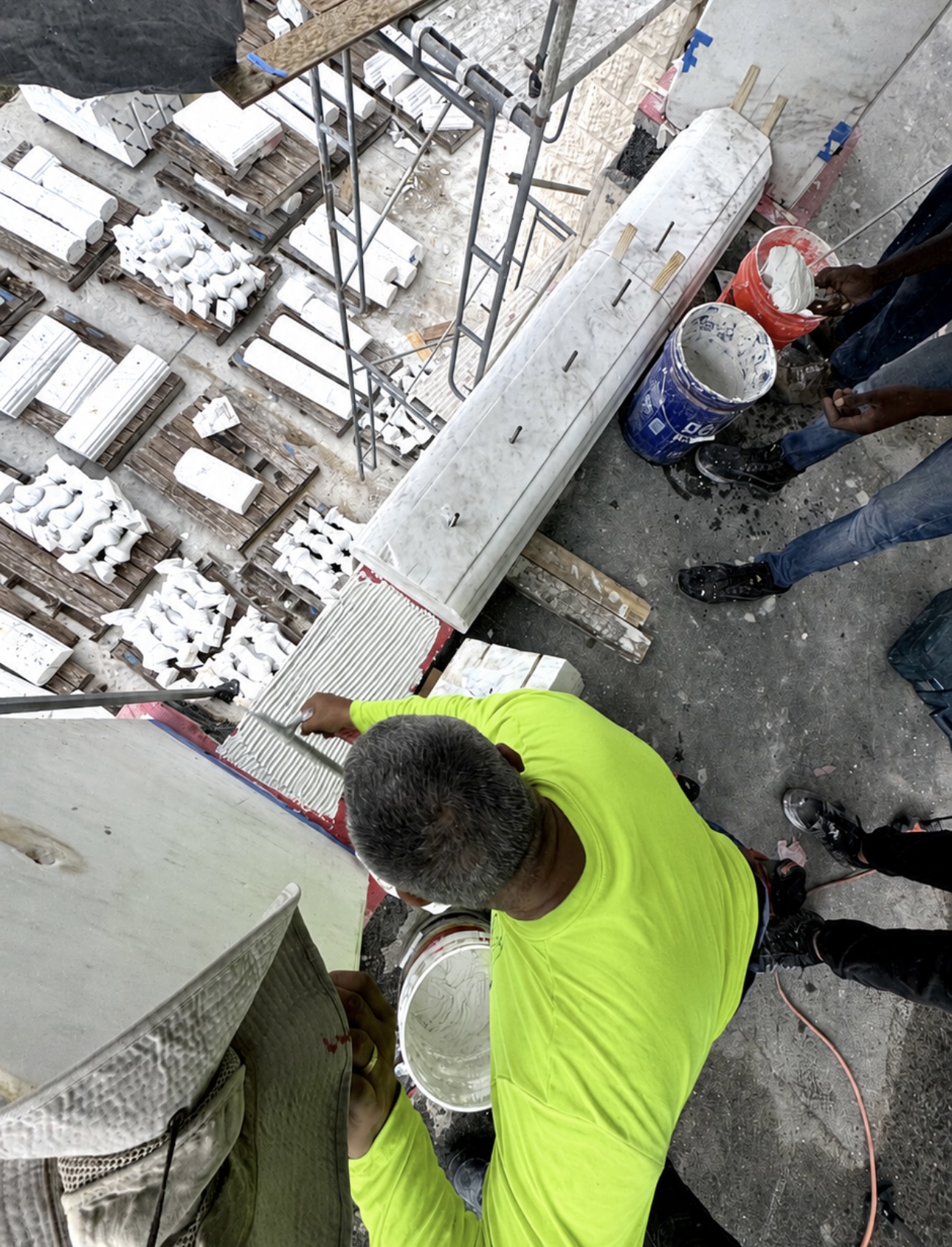 Field documentation of marble and stone construction work managed by Eduardo Munoz Perez JR