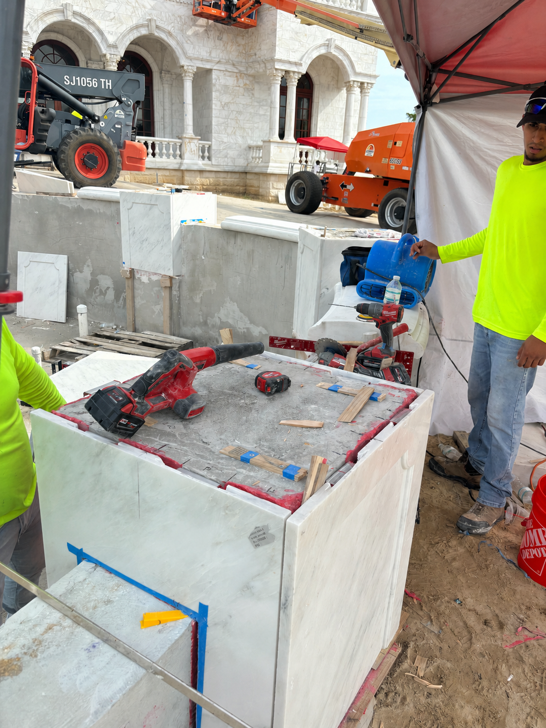 Field documentation of marble and stone construction work managed by Eduardo Munoz Perez JR