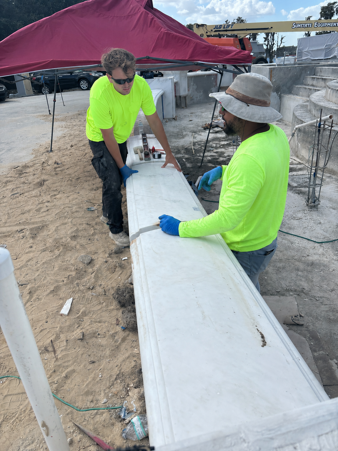 Field documentation of marble and stone construction work managed by Eduardo Munoz Perez JR