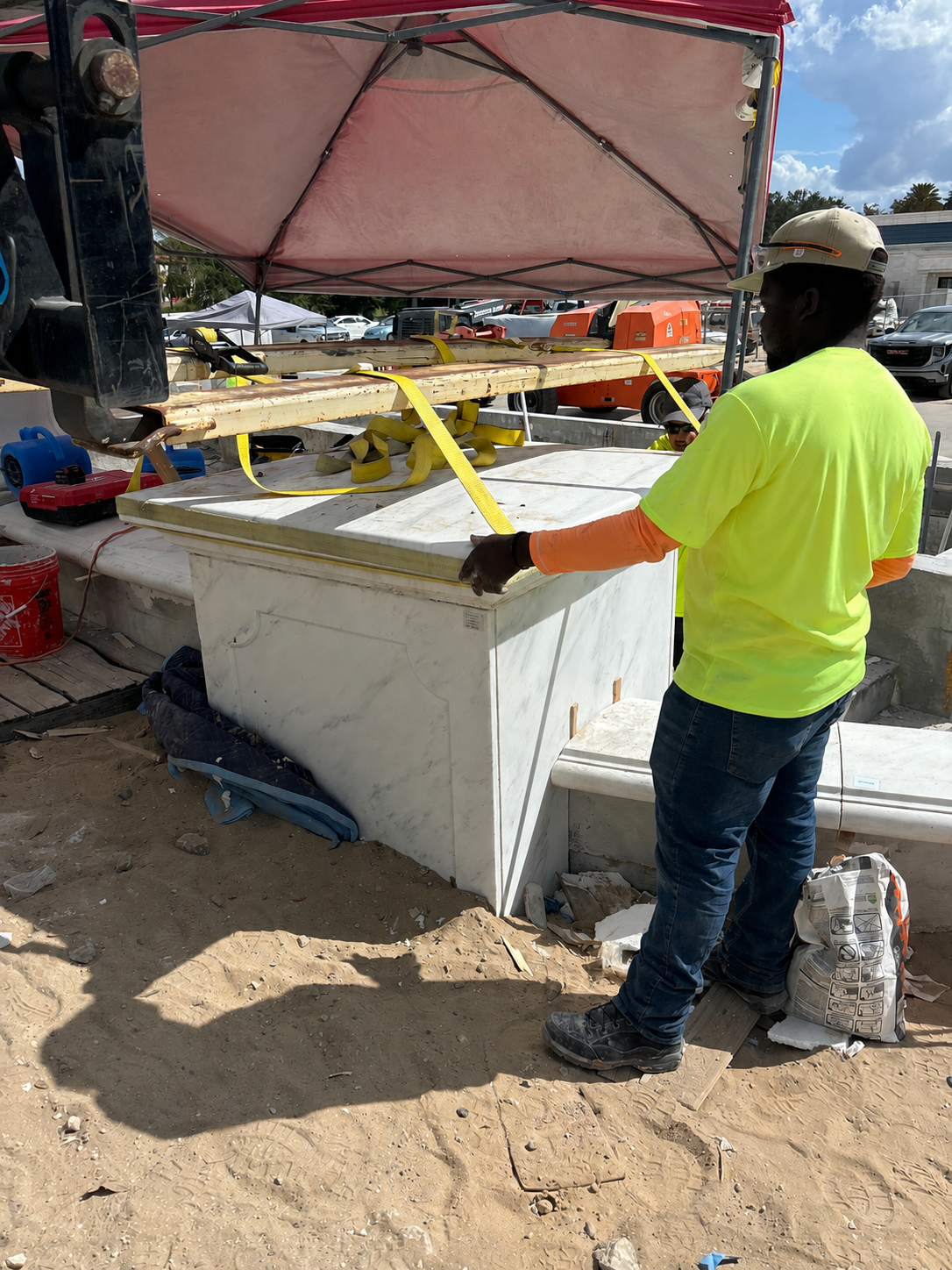 Field documentation of marble and stone construction work managed by Eduardo Munoz Perez JR