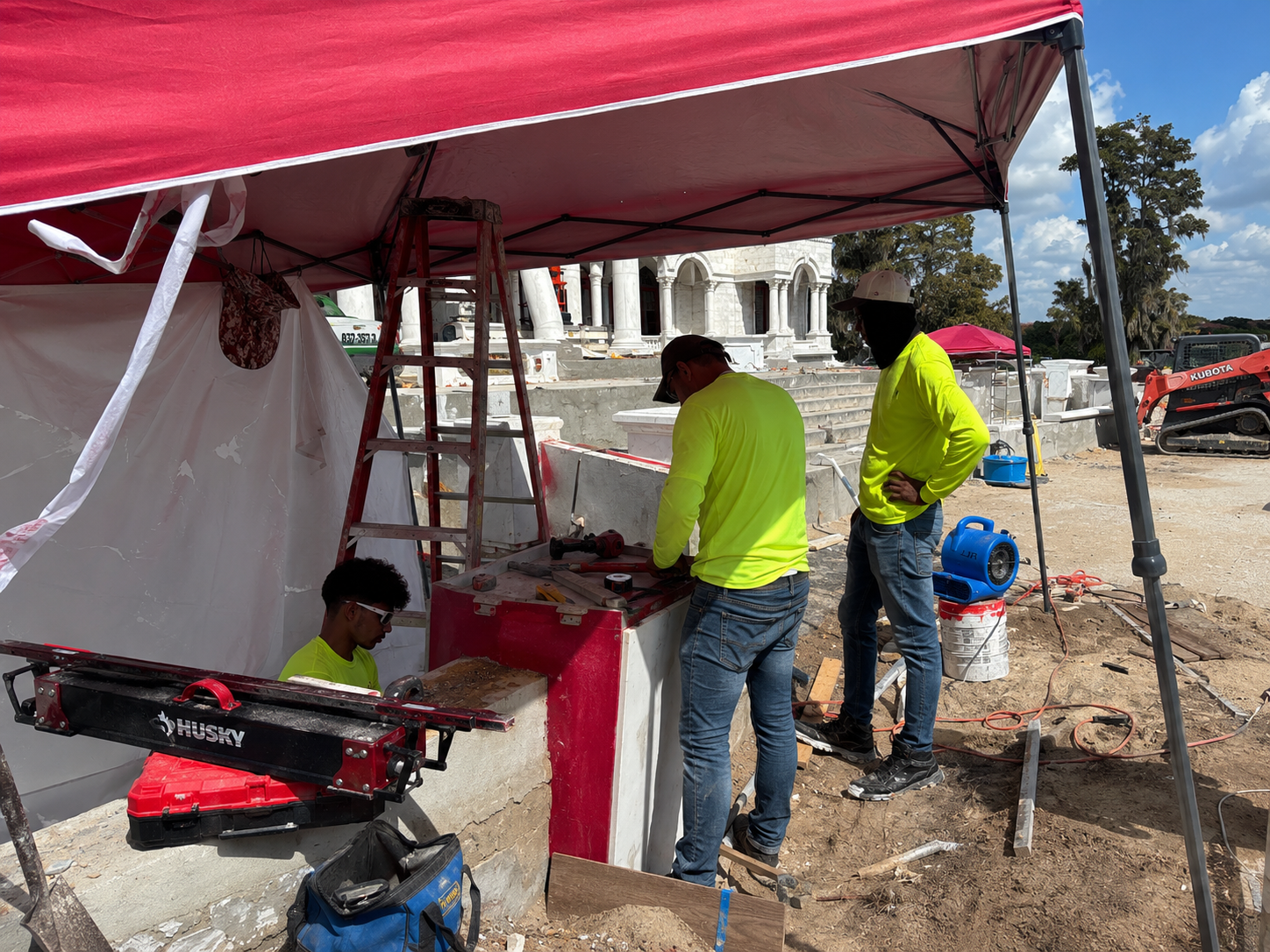 Field documentation of marble and stone construction work managed by Eduardo Munoz Perez JR