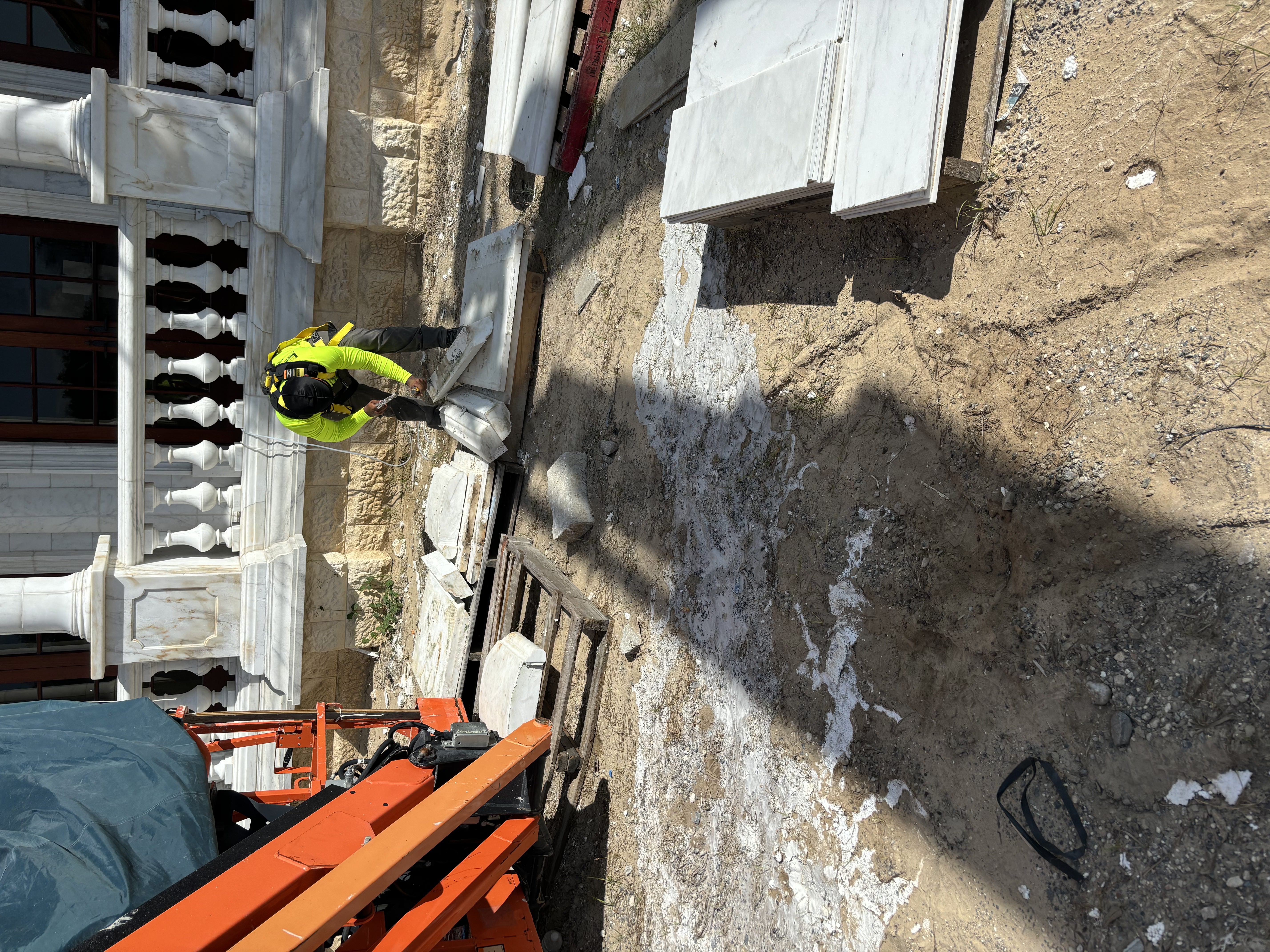 Field documentation of marble and stone construction work managed by Eduardo Munoz Perez JR