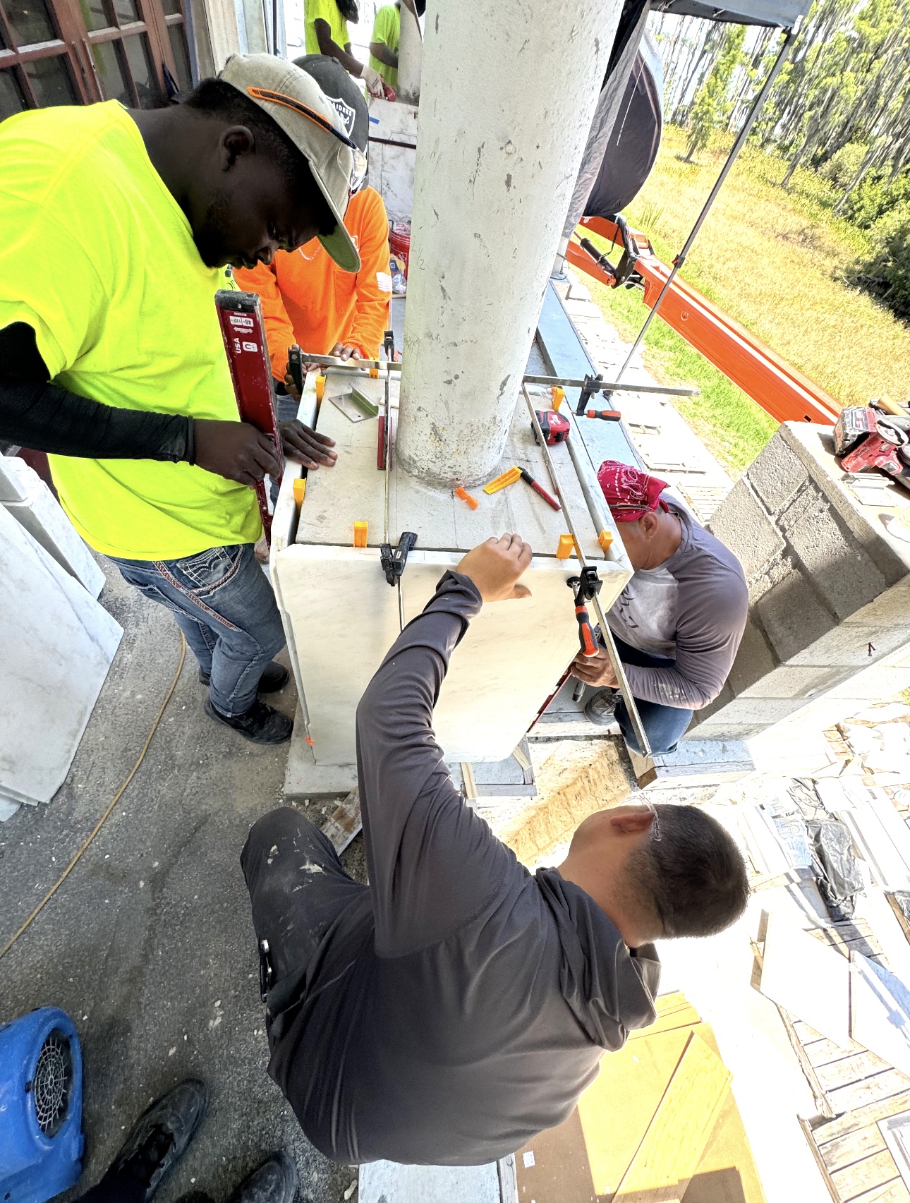 Field documentation of marble and stone construction work managed by Eduardo Munoz Perez JR