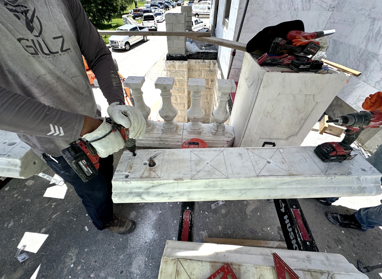Field documentation of marble and stone construction work managed by Eduardo Munoz Perez JR